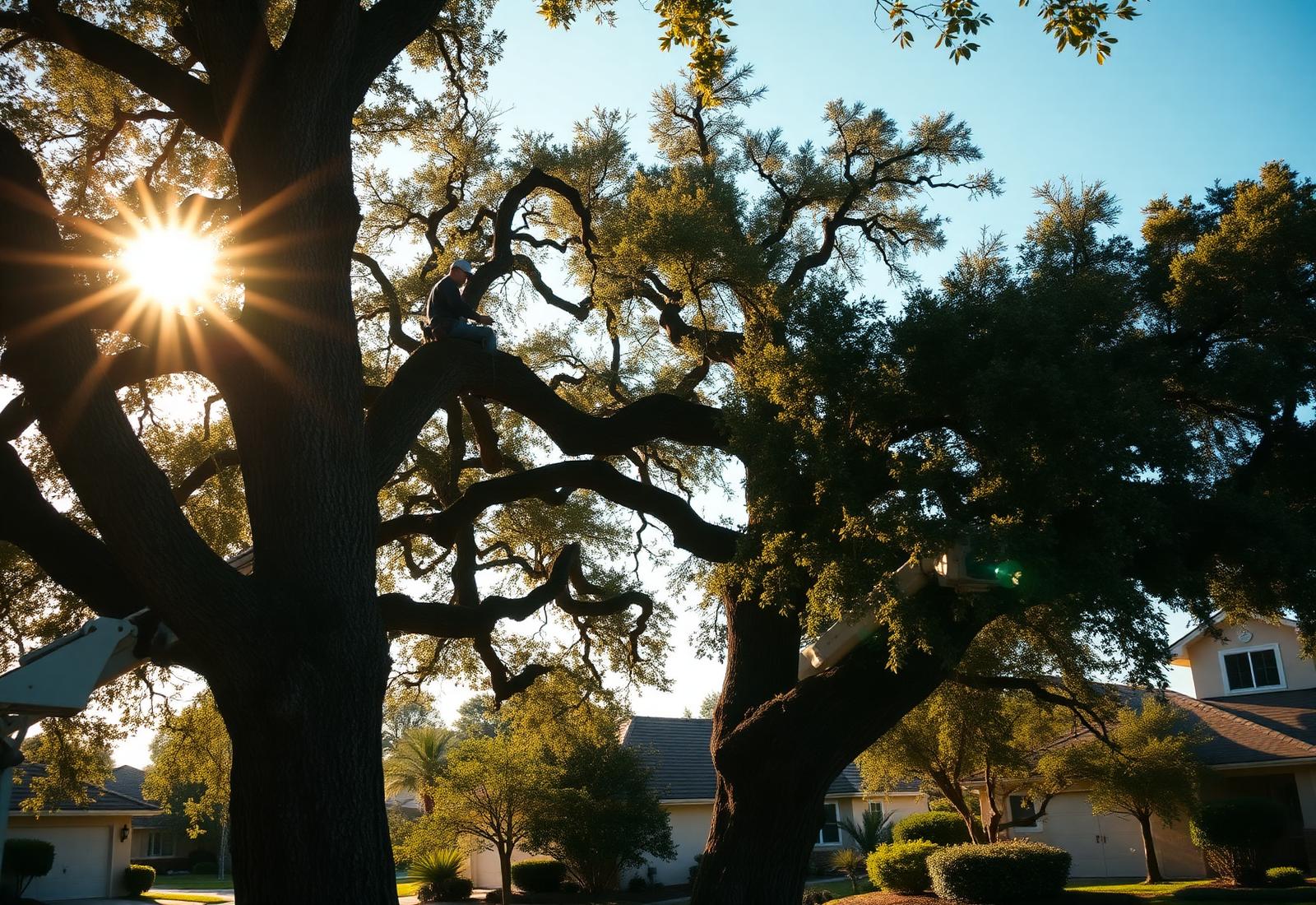 Arborist working on a large oak tree in Gibsonton, Florida